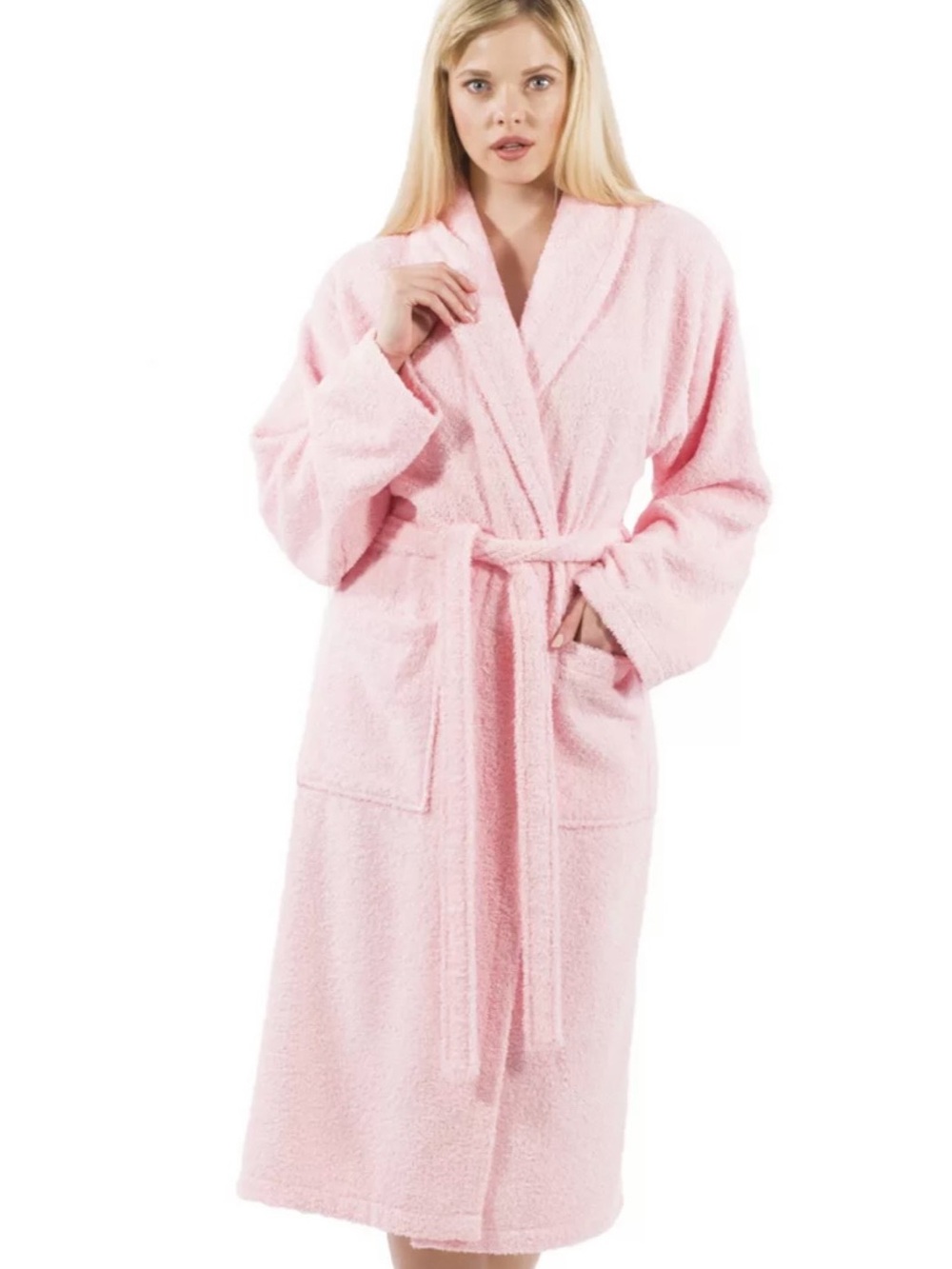 100% Cotton Shawl-Collar Robe for Women in Light Pink